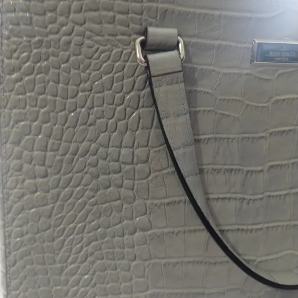 Kate Spade Gray Crocodile-Embossed Shoulder Bag - Picture 7 of 14